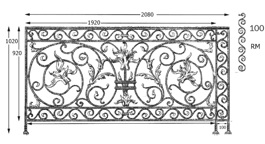 Balustrade, ornate cast iron railing